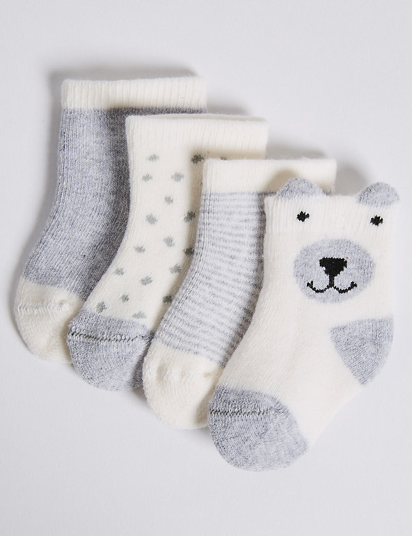 4 Pairs of Cotton Rich Baby Socks Image 1 of 2