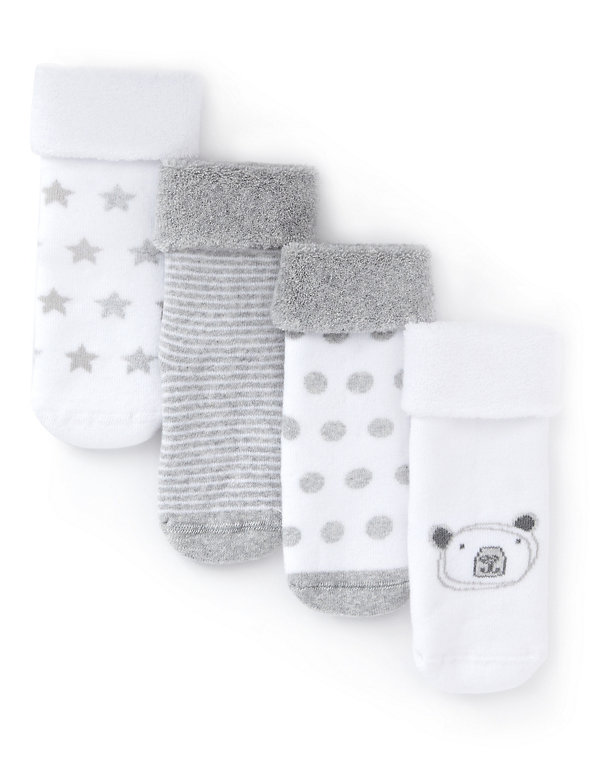 4 Pairs of Cotton Rich Bear Terry Baby Socks Image 1 of 1