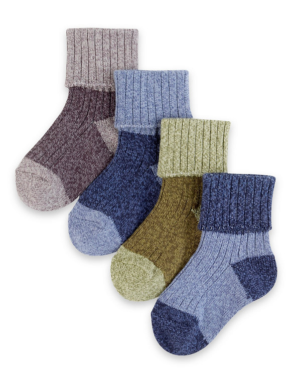 4 Pairs of Cotton Rich Chunky Knit Baby Socks Image 1 of 1