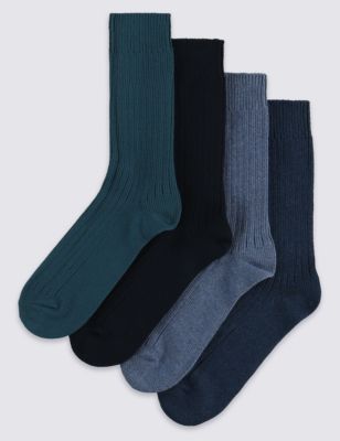4 Pairs of Cotton Rich Chunky Ribbed Socks Image 1 of 1