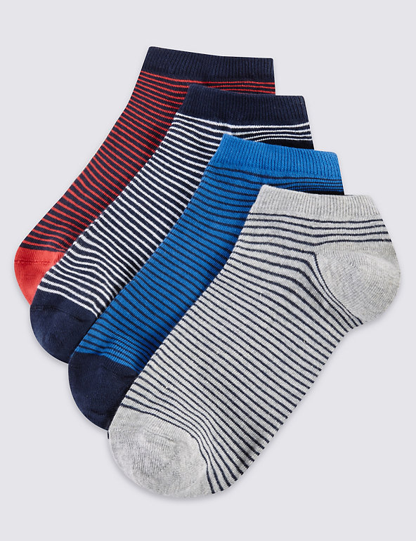 4 Pairs of Cotton Rich Feeder Striped Trainer Liners Image 1 of 1