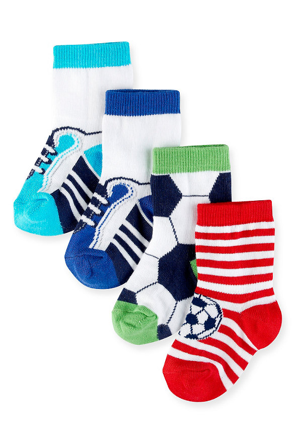 4 Pairs of Cotton Rich Football Baby Socks Image 1 of 1