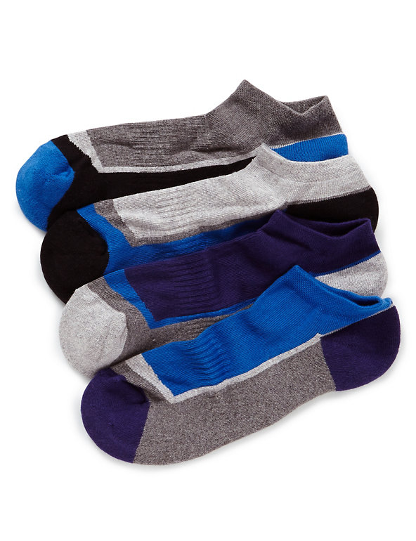 4 Pairs of Cotton Rich Freshfeet™ Assorted Trainer Liner Socks with Silver Technology Image 1 of 1
