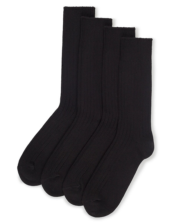 4 Pairs of Cotton Rich Freshfeet™ Ribbed Chunky Socks with Silver Technology Image 1 of 1