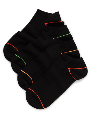 4 Pairs Of Cotton Rich Freshfeet Neon Trainer Liner Socks With