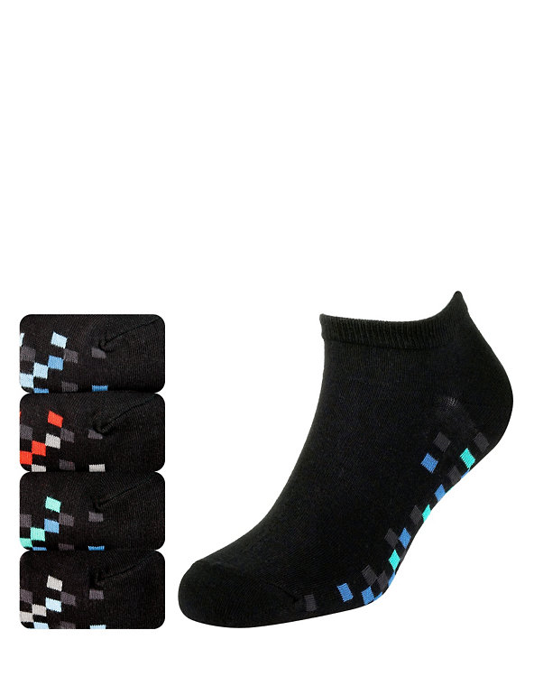 4 Pairs of Cotton Rich Pixel Sole Freshfeet™ Trainer Liner Socks with Silver Technology Image 1 of 1