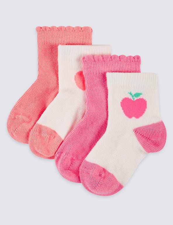 4 Pairs of Cotton Rich Socks (0-24 Months) Image 1 of 2