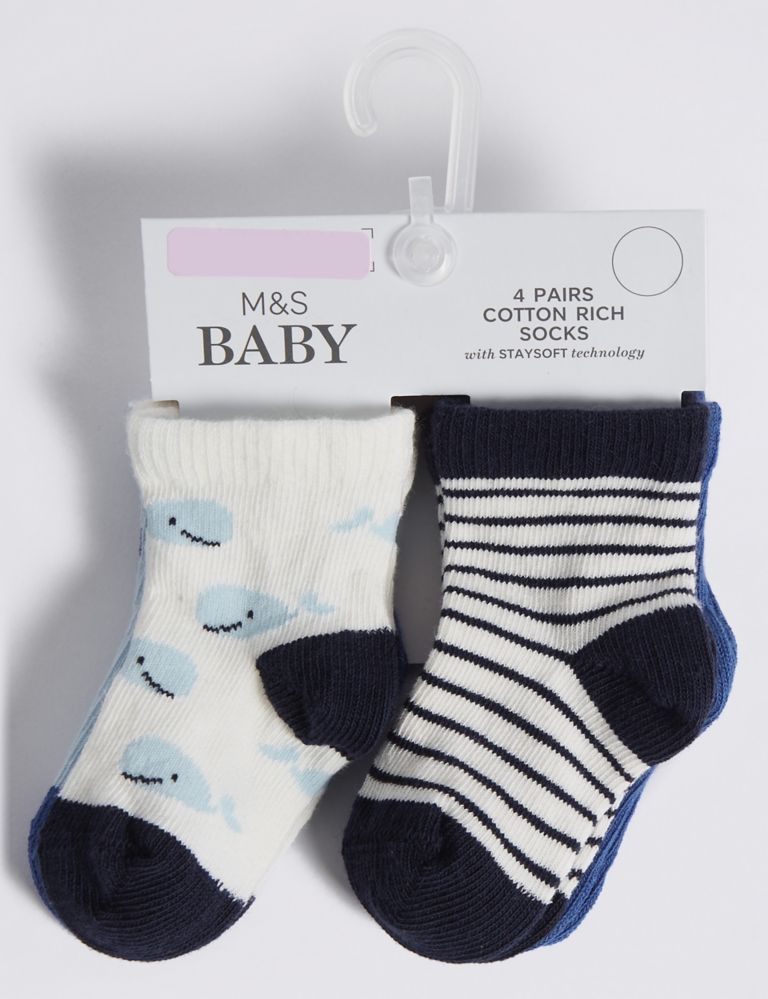 4 Pairs of Cotton Rich Socks (0-24 Months) 2 of 2