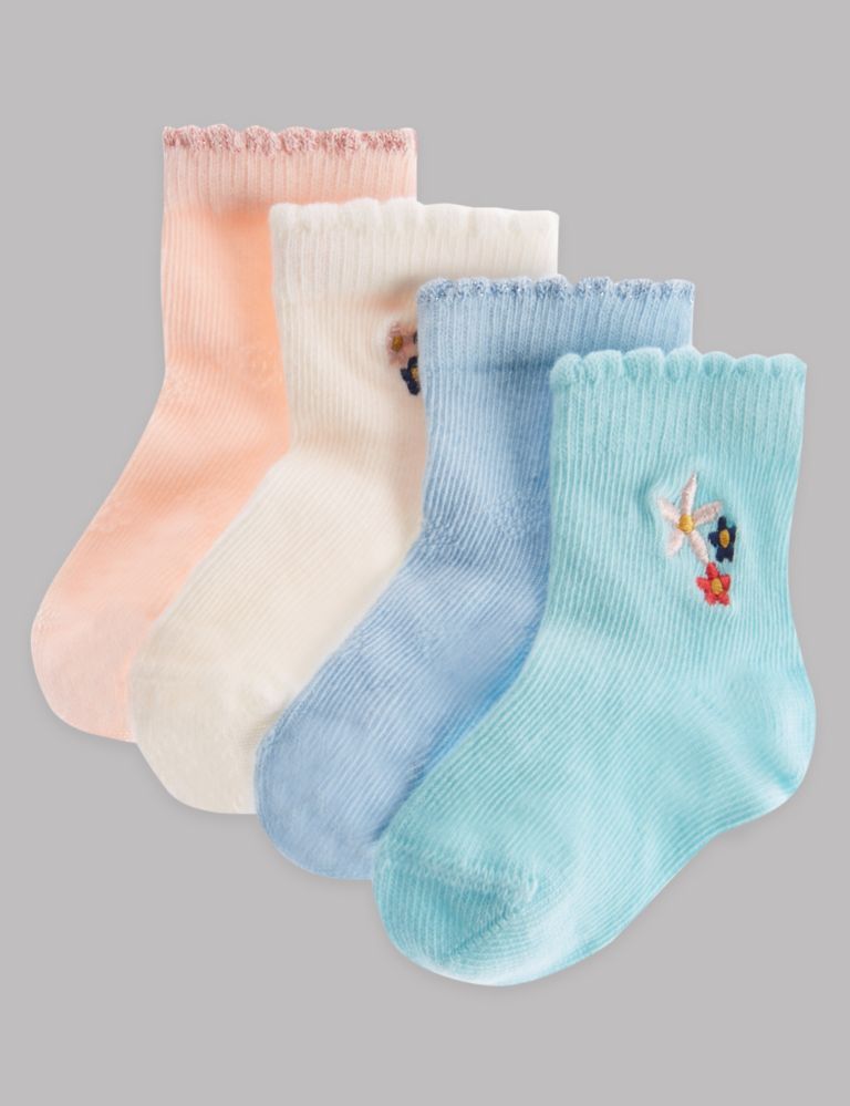 4 Pairs of Cotton Rich Socks (0-24 Months) 1 of 2
