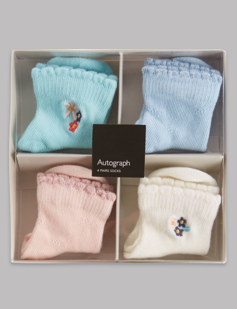 4 Pairs of Cotton Rich Socks (0-24 Months) 2 of 2