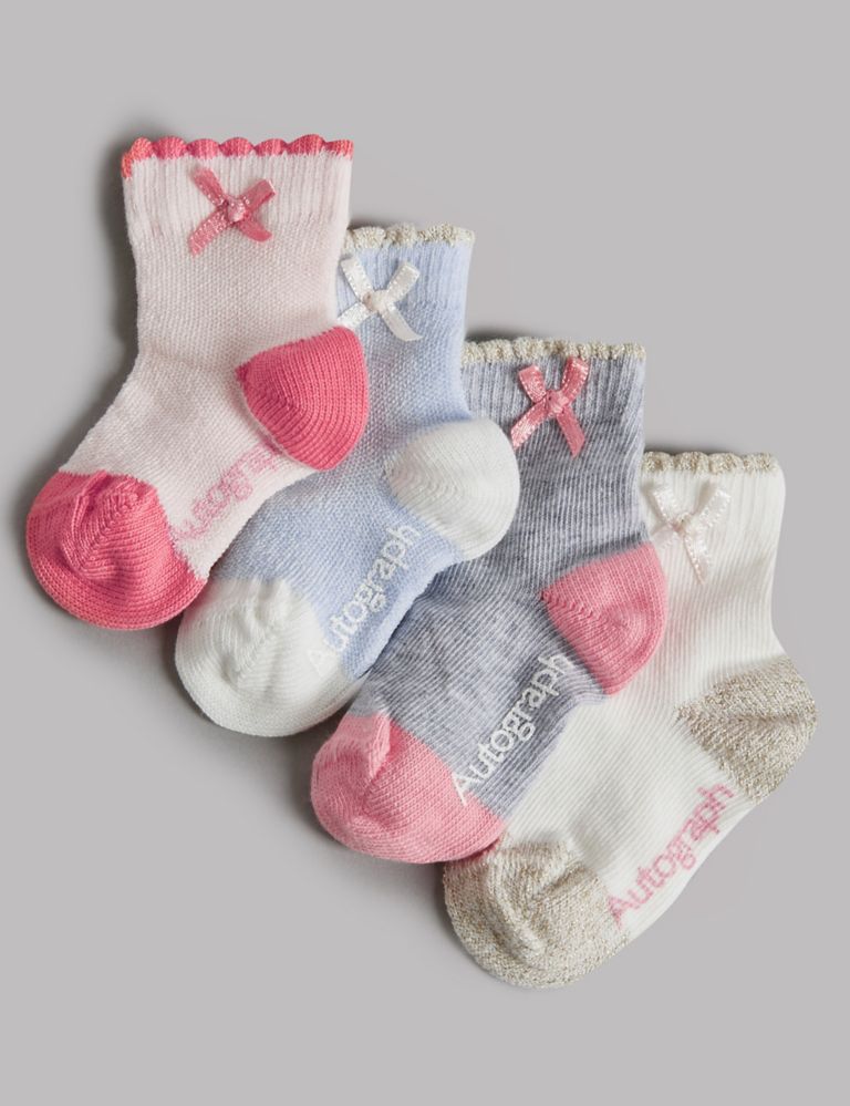4 Pairs of Cotton Rich Socks (0-24 Months) 1 of 2