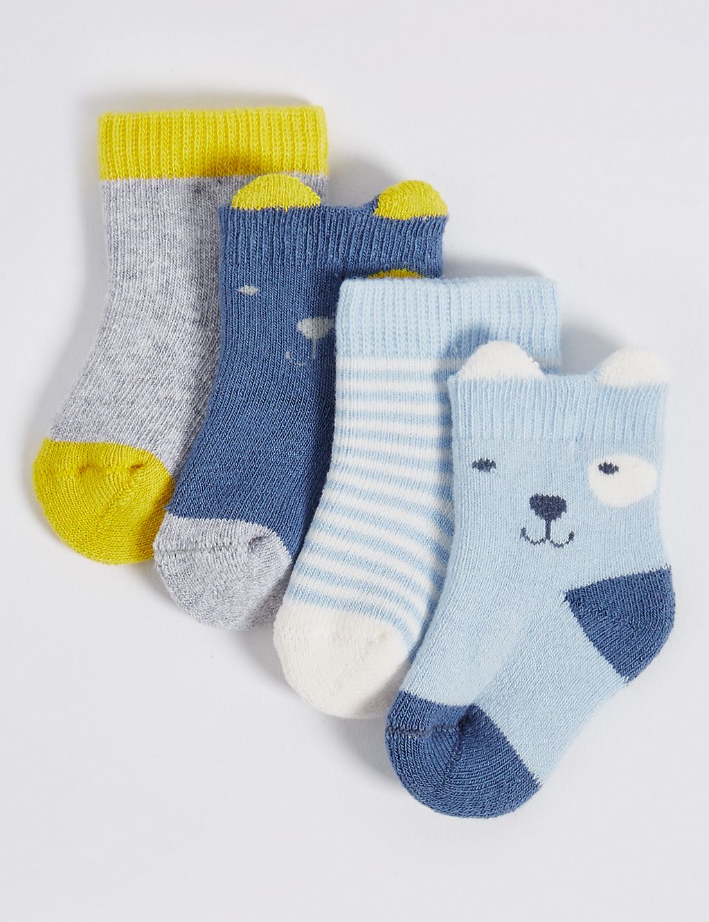 4 Pairs of Cotton Rich Socks with StaySoft™ (0-12 Months) 1 of 2