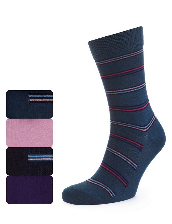 4 Pairs of Cotton Rich Spotted & Striped Socks Image 1 of 1