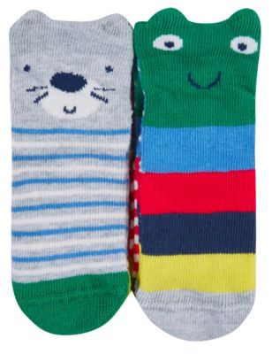 4 Pairs of Cotton Rich Stay Soft Frog & Bear Print Novelty Socks Image 1 of 1