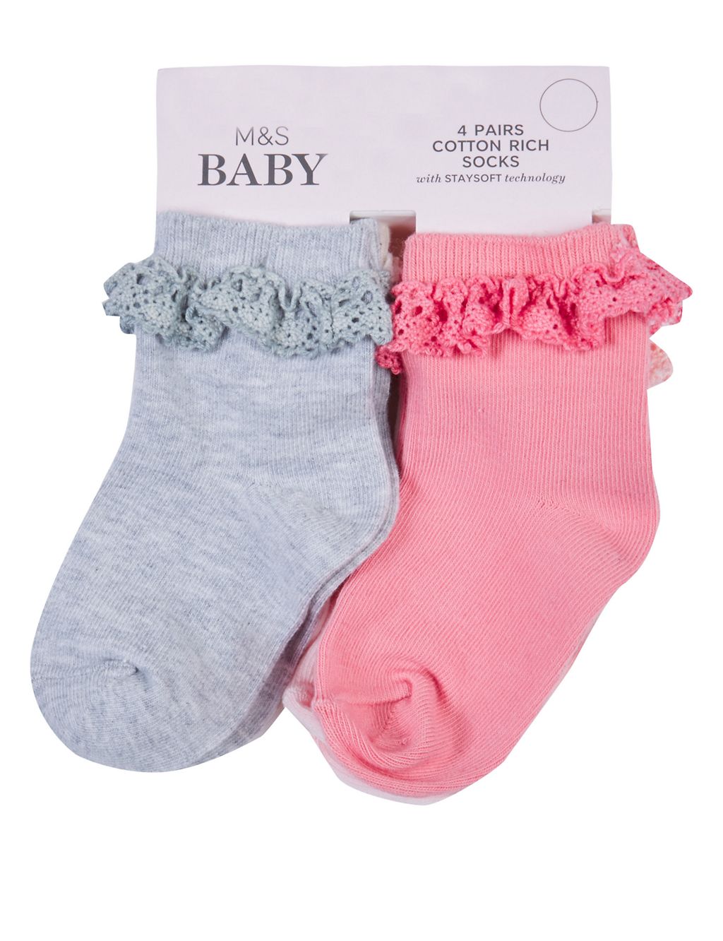 4 Pairs of Cotton Rich StaySoft™ Frilled Socks (0-24 Months) 3 of 3
