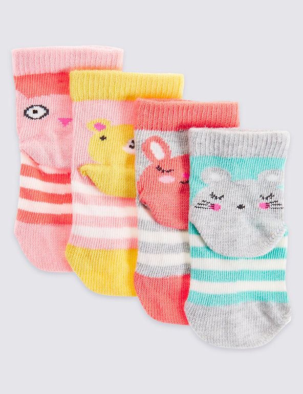 4 Pairs of Cotton Rich StaySoft™ Novelty Socks (0-24 Months) Image 1 of 2