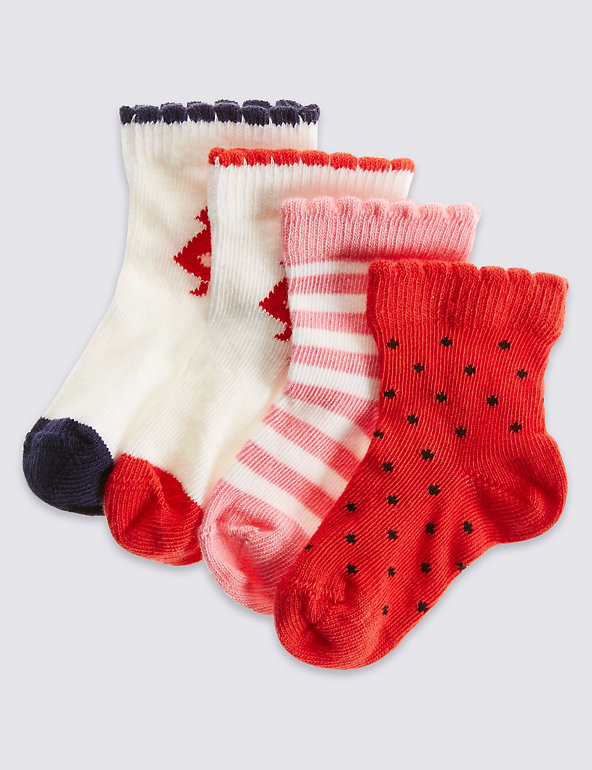 4 Pairs of Cotton Rich StaySoft™ Socks (0-24 Months) Image 1 of 2