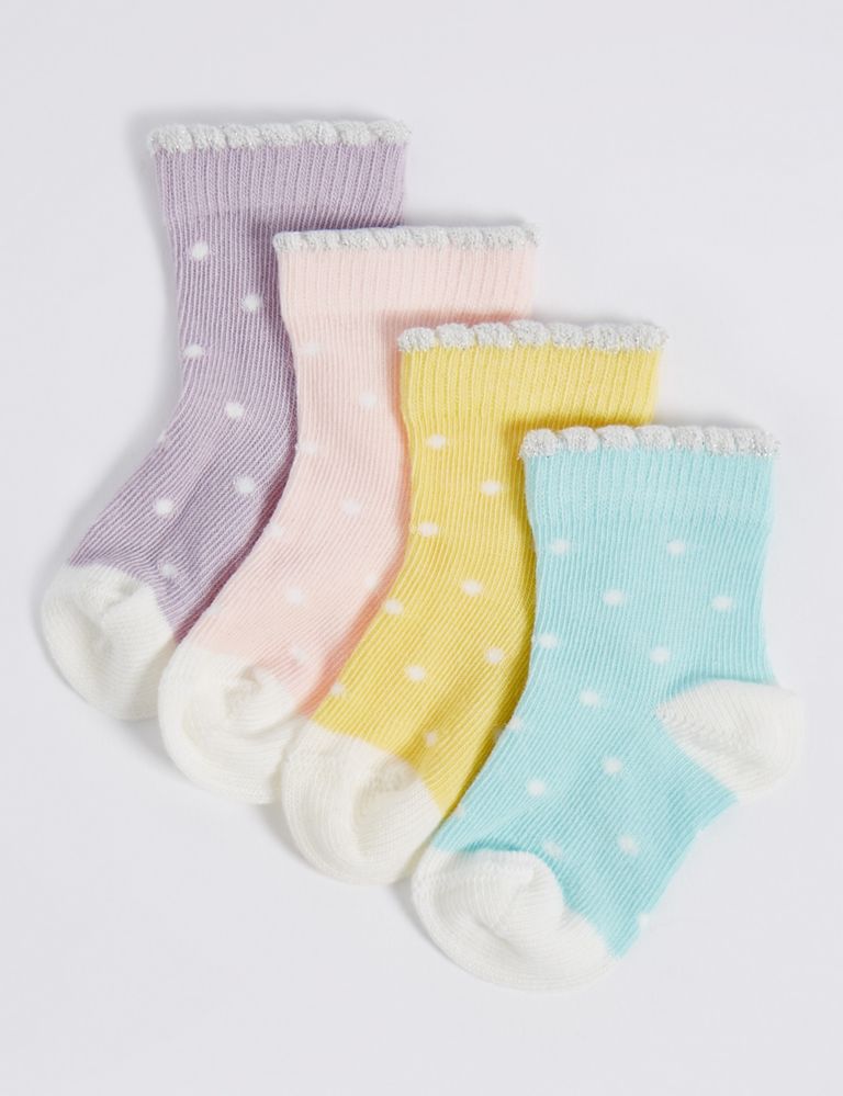 4 Pairs of Cotton Rich StaySoft™ Socks (0-24 Months) 1 of 2