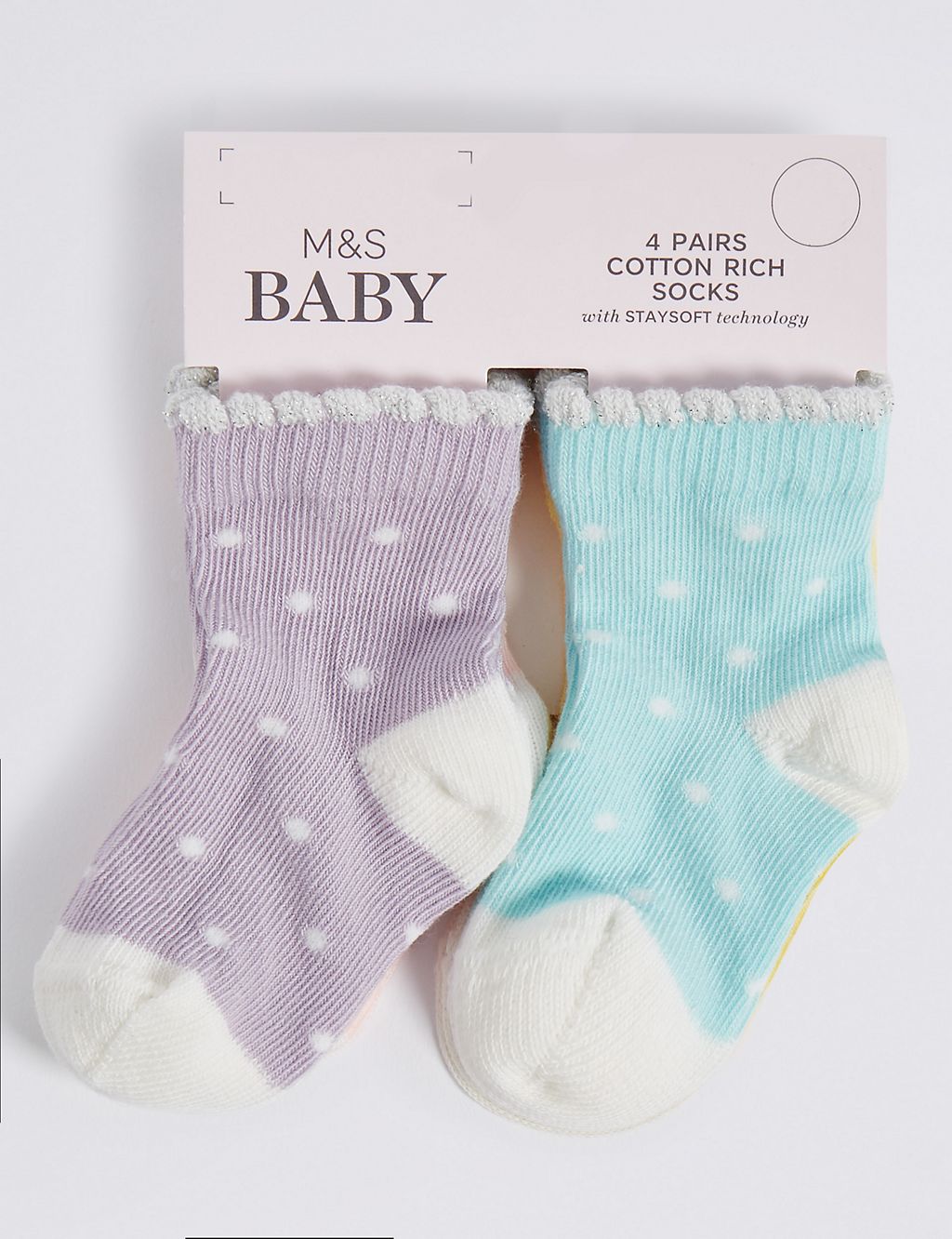 4 Pairs of Cotton Rich StaySoft™ Socks (0-24 Months) 2 of 2