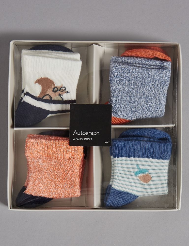 4 Pairs of Cotton Rich StaySoft™ Socks (0-24 Months) 2 of 2