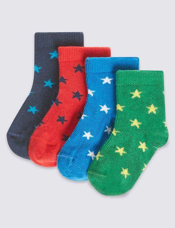 4 Pairs of Cotton Rich StaySoft™ Star Bright Socks (0-24 Months) Image 1 of 2