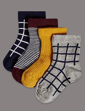 4 Pairs of Cotton Rich StaySoft Socks (0-24 Months) Image 2 of 3
