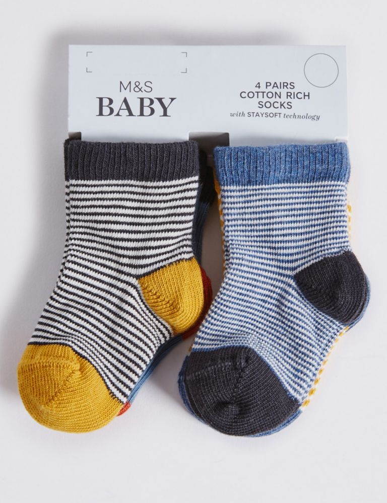 4 Pairs of Cotton Rich Striped Socks (0-24 Months) 2 of 2