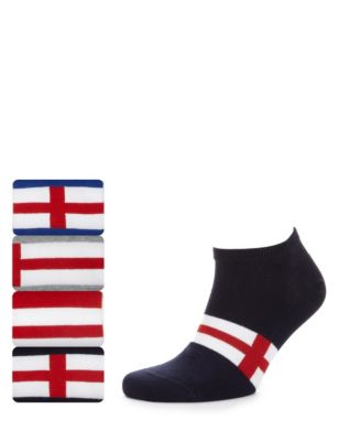 4 Pairs of Freshfeet™ Cotton Rich Flag Trainer Liner Sport Socks with Silver Technology Image 1 of 1