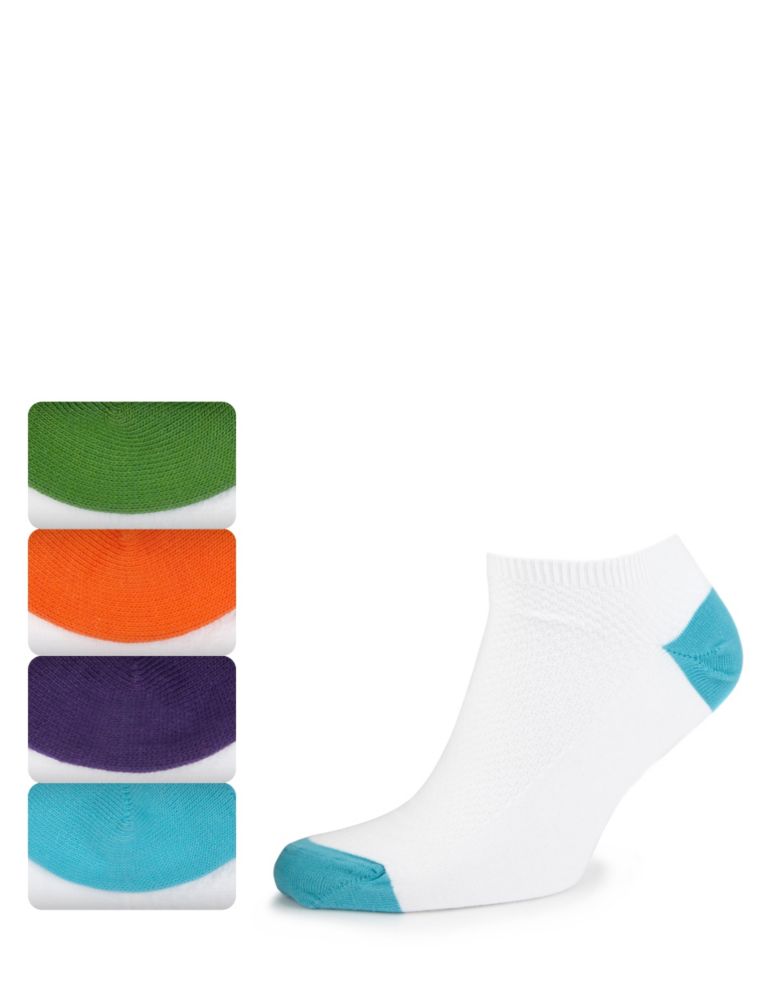 4 Pairs of Freshfeet™ Cotton Rich High Top Piqué Trainer Liner Socks 1 of 1