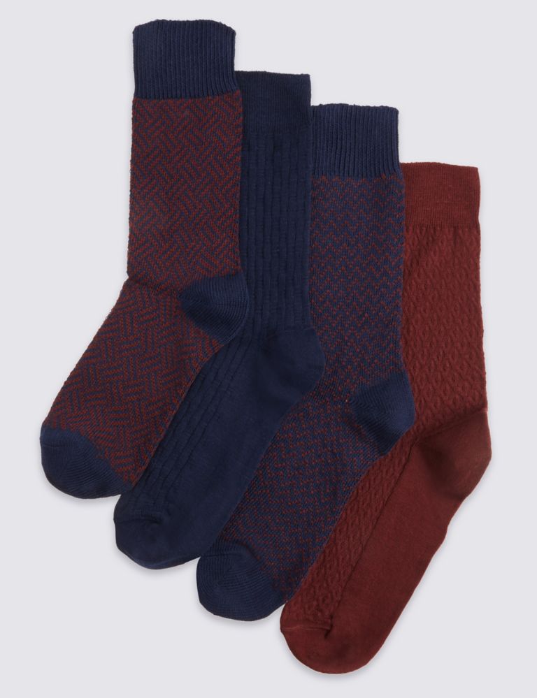 4 Pairs of Freshfeet™ Cotton Rich Socks 1 of 2