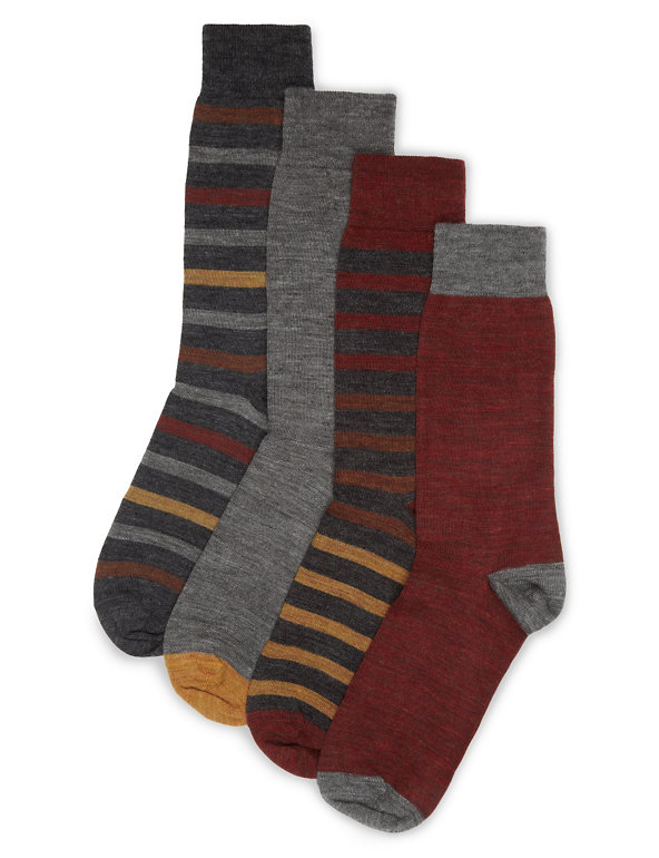 4 Pairs of Lambswool Blend Assorted Socks Image 1 of 1