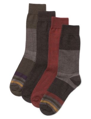 4 Pairs of Lambswool Blend Highlight Socks | M&S Collection | M&S