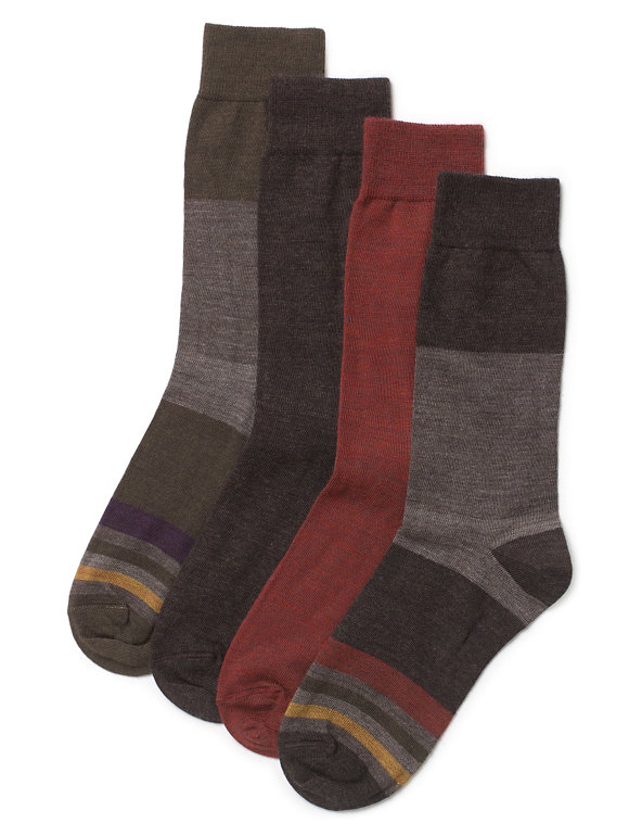 4 Pairs of Lambswool Blend Highlight Socks Image 1 of 1