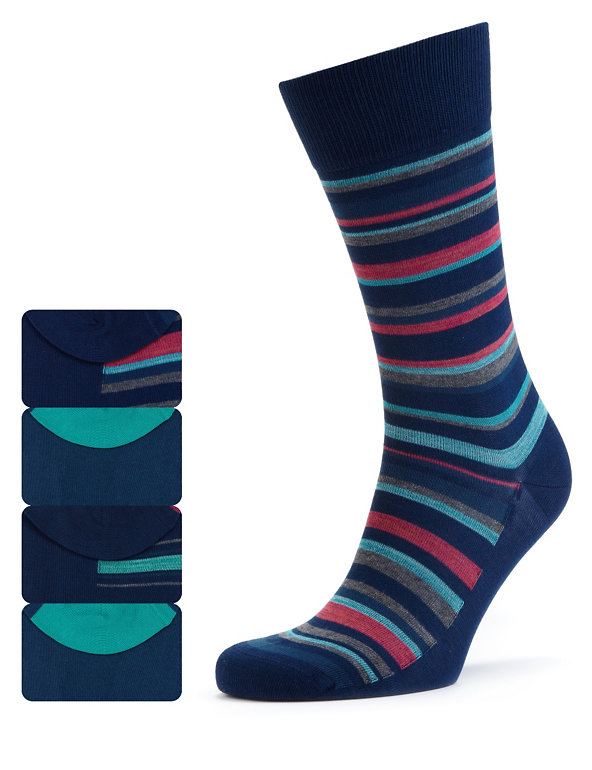 4 Pairs of Luxury Supima® Striped Socks Image 1 of 1