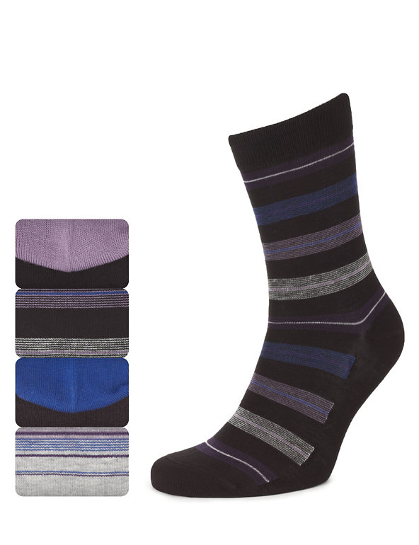 4 Pairs of Marl Block Striped Socks Image 1 of 1