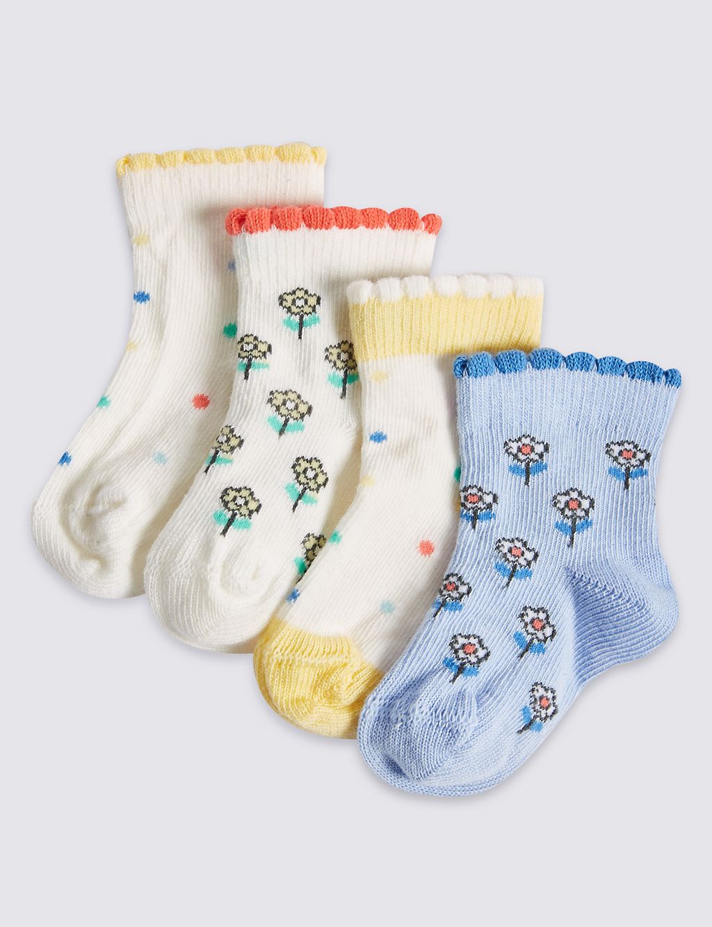 4 Pairs of Printed Ankle Baby Socks (0-24 Months) 1 of 2