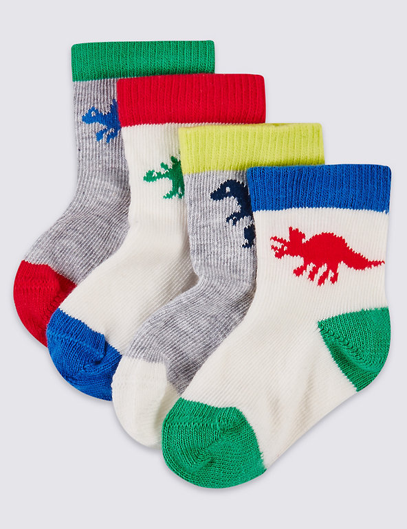 4 Pairs of Printed Socks (0-24 Months) Image 1 of 2