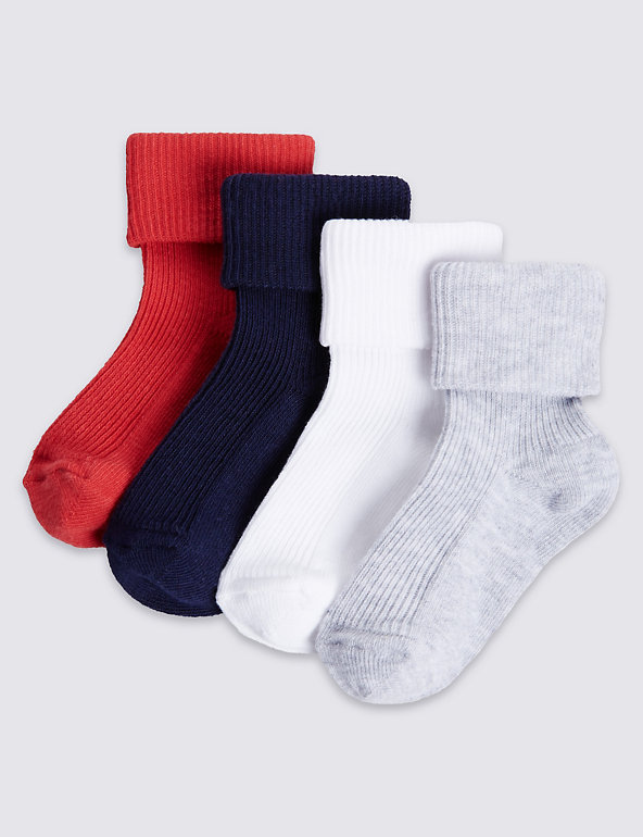4 Pairs of StaySoft™ Socks (0-24 Months) | M&S