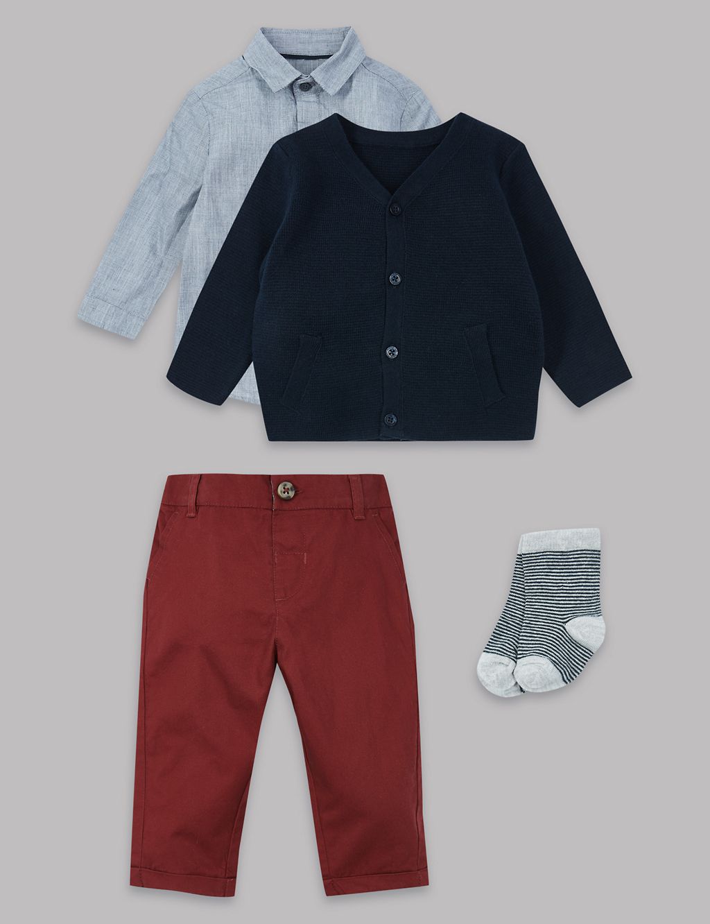 4 Piece Cardigan, Shirt & Trousers with Socks 3 of 6