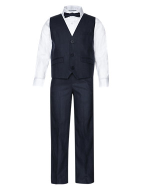 4 Piece Linen Blend Waistcoat Outfit with Bow Tie (1-7 Years) Image 2 of 9