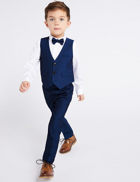 4pc Boys Suit Set Navy Blue Bow Tie Baby Toddler Kid Uniform Pants Hat S-7 