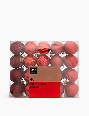 40 Pack Red Mix Shatterproof Baubles Image 2 of 3