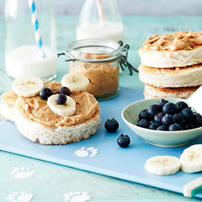 Teddy toast and a bowl of blueberries