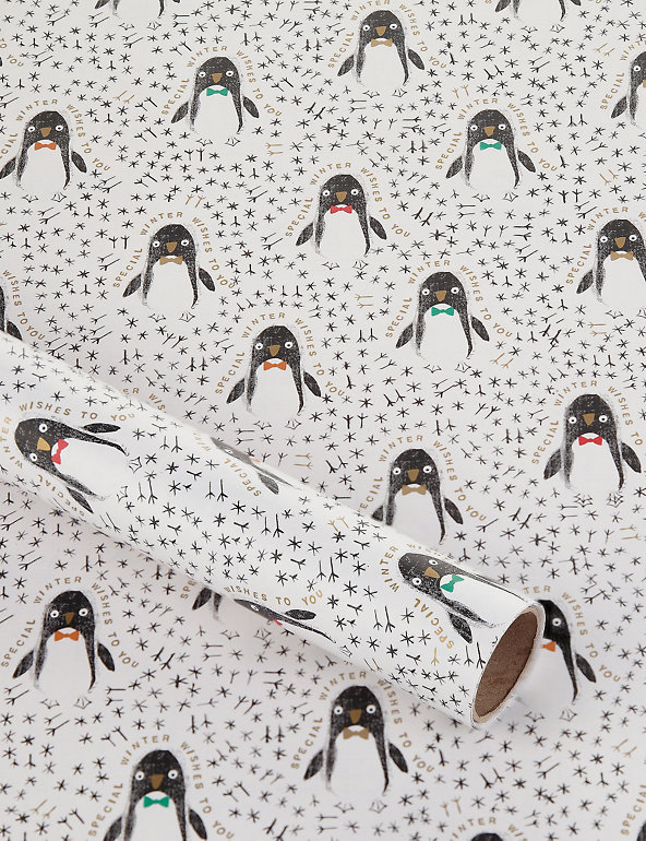 4m Cute Penguin Roll Wrapping Paper Image 1 of 2