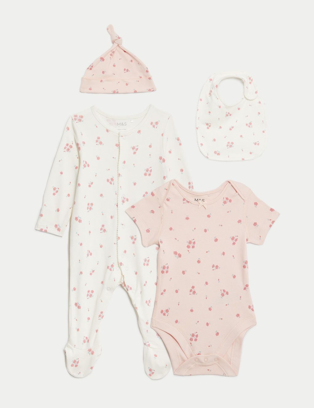 4pc Pure Cotton Floral Starter Set (7lbs-1 Yrs) | M&S Collection | M&S