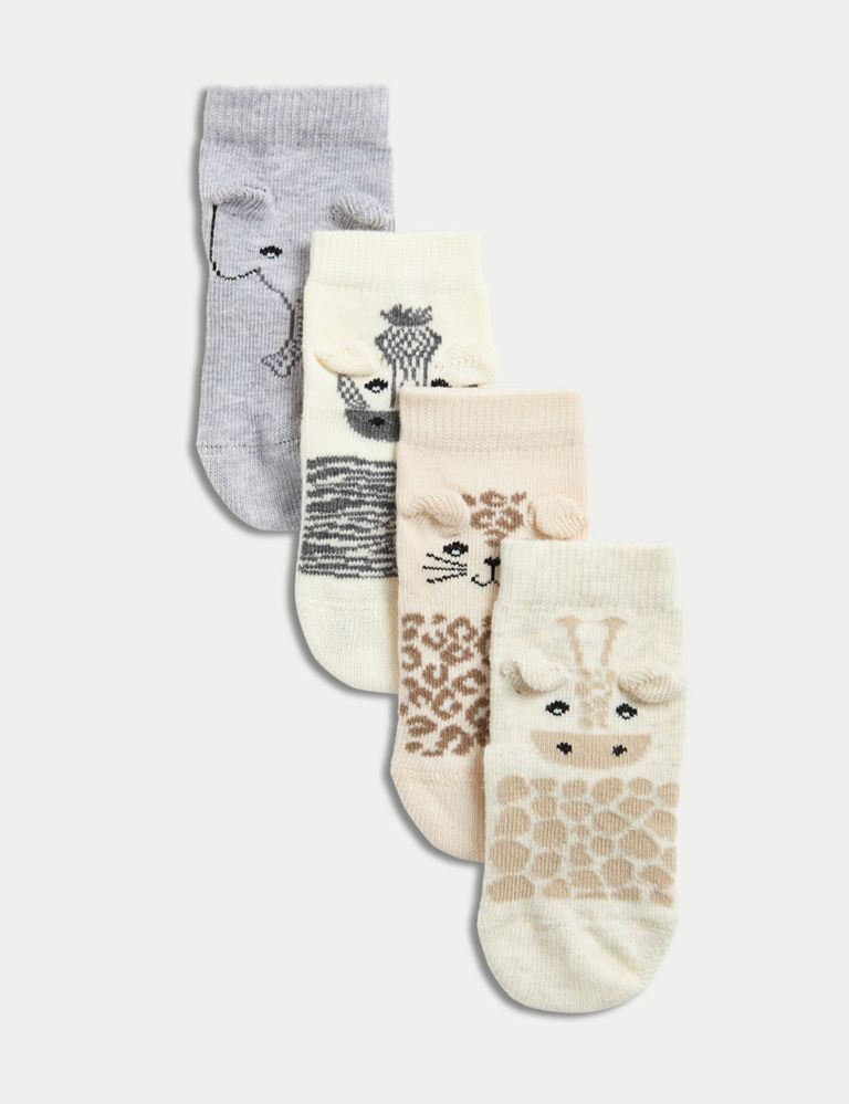 4pk Cotton Rich Animal Baby Socks (0-3 Yrs) 1 of 3
