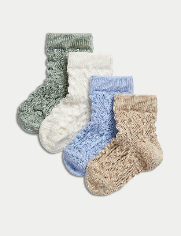 4pk Cotton Rich Cable Knit Socks (0-3 Yrs) Image 1 of 2