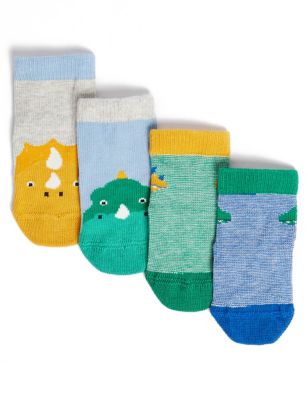 4pk Cotton Rich Dino Baby Socks (0-24 