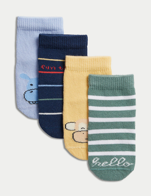 4pk Cotton Rich Patterned Socks (0-3 yrs) Image 1 of 2