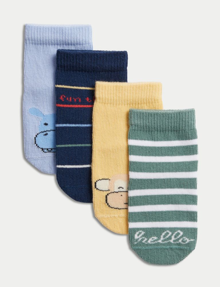 4pk Cotton Rich Patterned Socks (0-3 yrs) 1 of 1